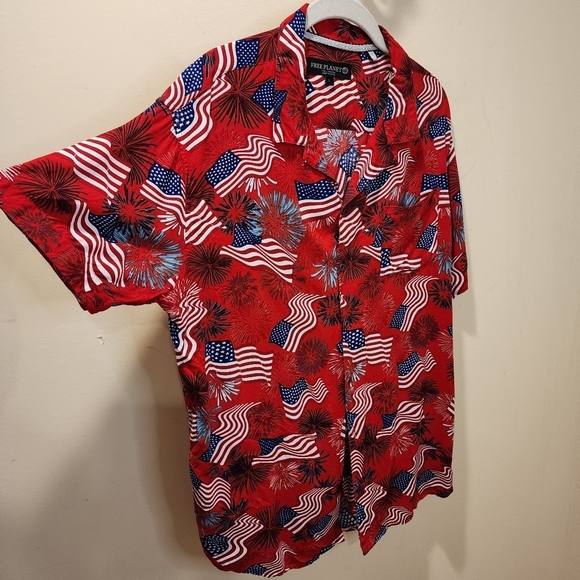 FREE PLANET Men's  USA Flag Patriotic Short Sleeves Button Down Shirt size L - Picture 5 of 9